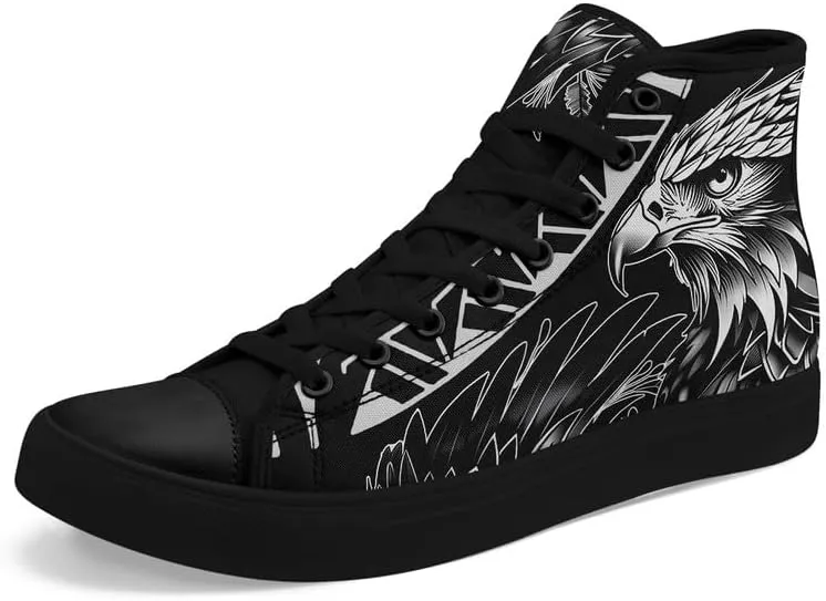 Skull High Top Sneaker for Men Women Fashion Rose Gothic Black Canvas Shoes Unisex Lace Up Casual Tennis Walking Flat Shoes