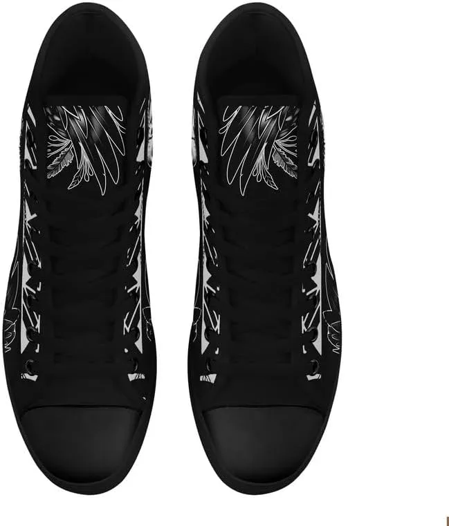 Skull High Top Sneaker for Men Women Fashion Rose Gothic Black Canvas Shoes Unisex Lace Up Casual Tennis Walking Flat Shoes