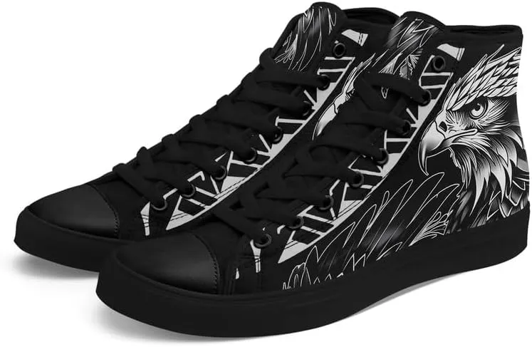 Skull High Top Sneaker for Men Women Fashion Rose Gothic Black Canvas Shoes Unisex Lace Up Casual Tennis Walking Flat Shoes