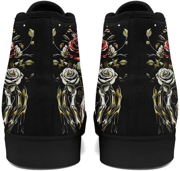 Skull High Top Sneaker for Men Women Fashion Rose Gothic Black Canvas Shoes Unisex Lace Up Casual Tennis Walking Flat Shoes