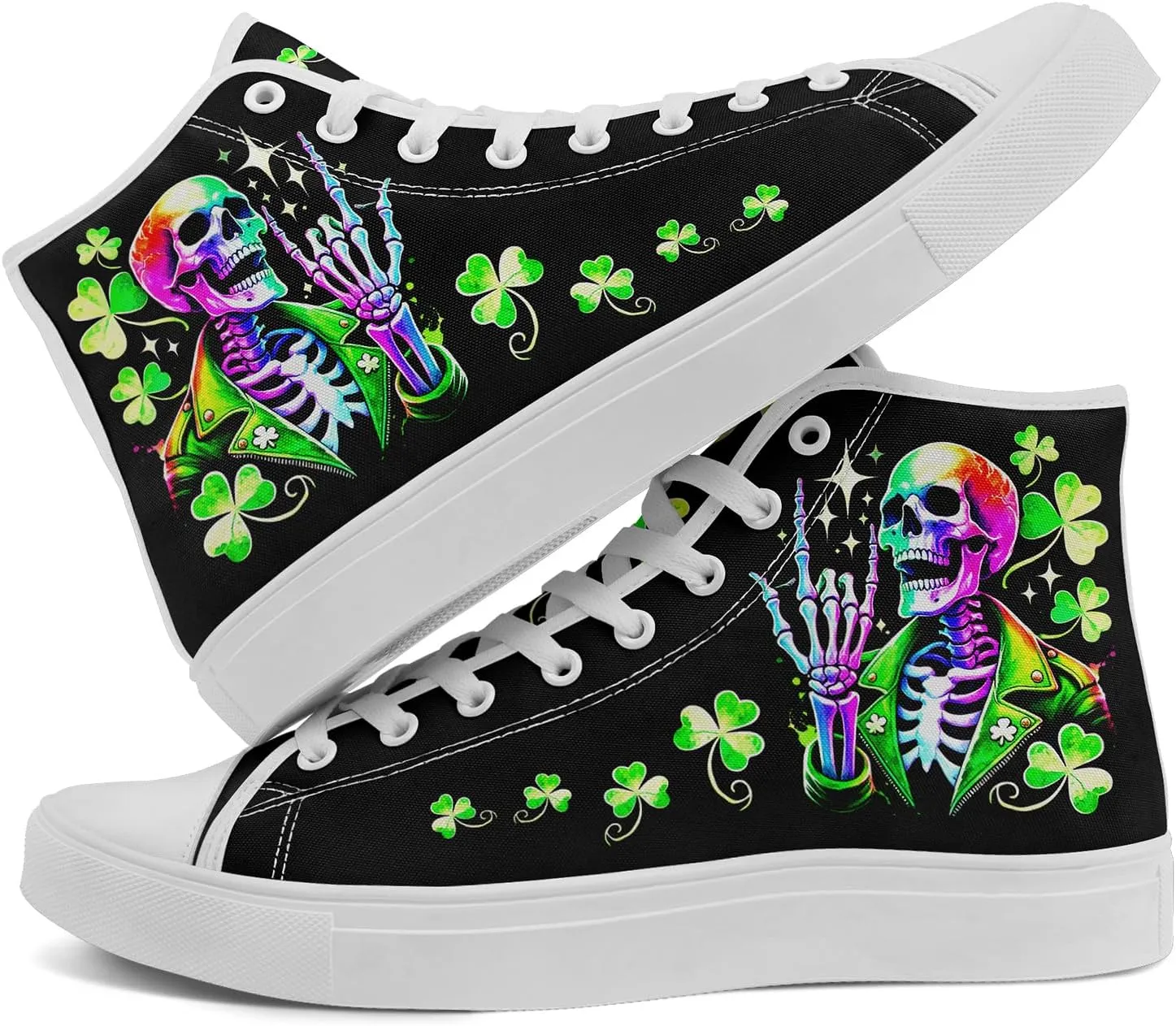 Skull Shoes High Top Canvas Sneakers for Men Women Classic Lace up Casual Trainers Plimsoles Flat Shoes Gothic Walking Streetwear