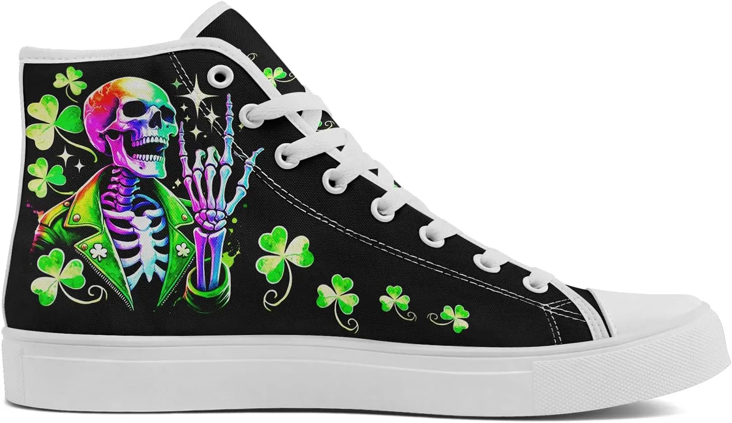 Skull Shoes High Top Canvas Sneakers for Men Women Classic Lace up Casual Trainers Plimsoles Flat Shoes Gothic Walking Streetwear