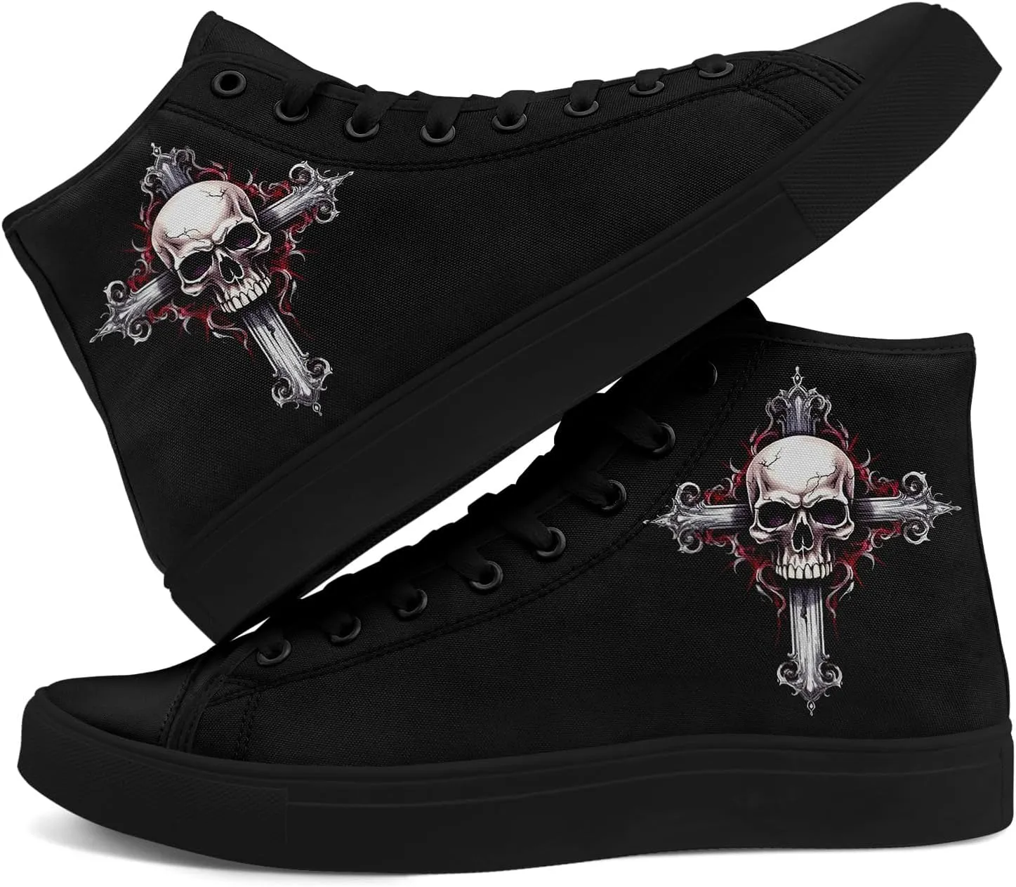 Skull Shoes High Top Canvas Sneakers for Men Women Classic Lace up Casual Trainers Plimsoles Flat Shoes Gothic Walking Streetwear