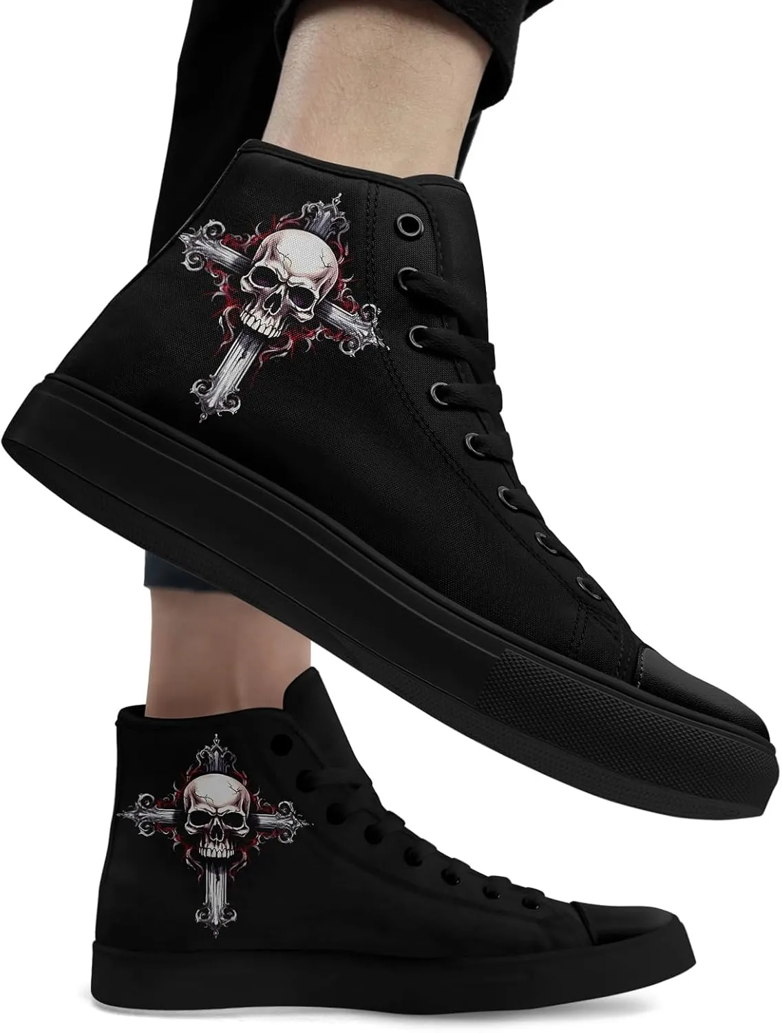 Skull Shoes High Top Canvas Sneakers for Men Women Classic Lace up Casual Trainers Plimsoles Flat Shoes Gothic Walking Streetwear