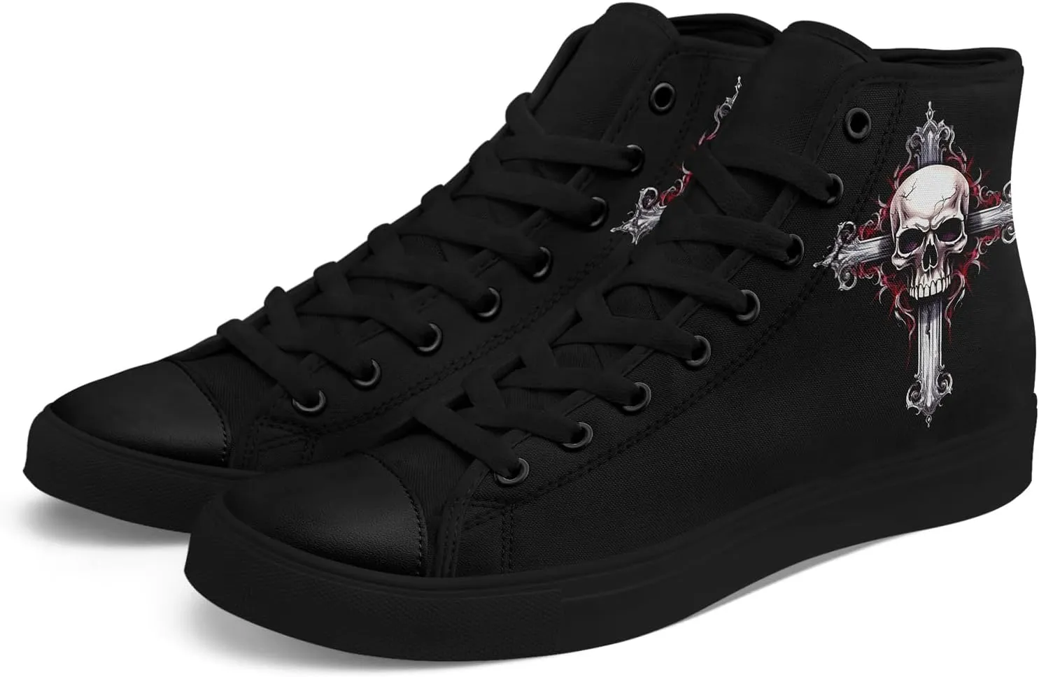 Skull Shoes High Top Canvas Sneakers for Men Women Classic Lace up Casual Trainers Plimsoles Flat Shoes Gothic Walking Streetwear