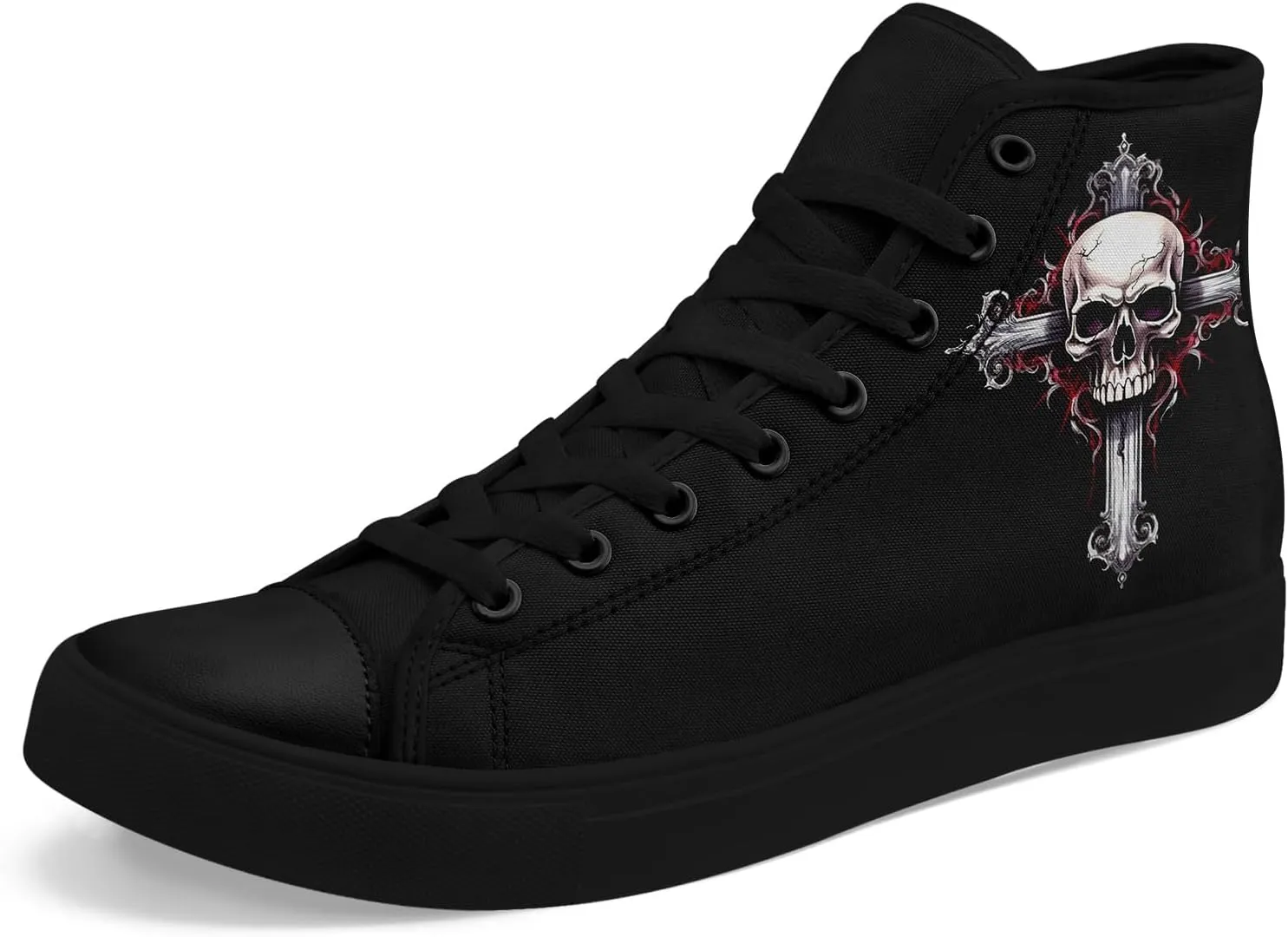 Skull Shoes High Top Canvas Sneakers for Men Women Classic Lace up Casual Trainers Plimsoles Flat Shoes Gothic Walking Streetwear