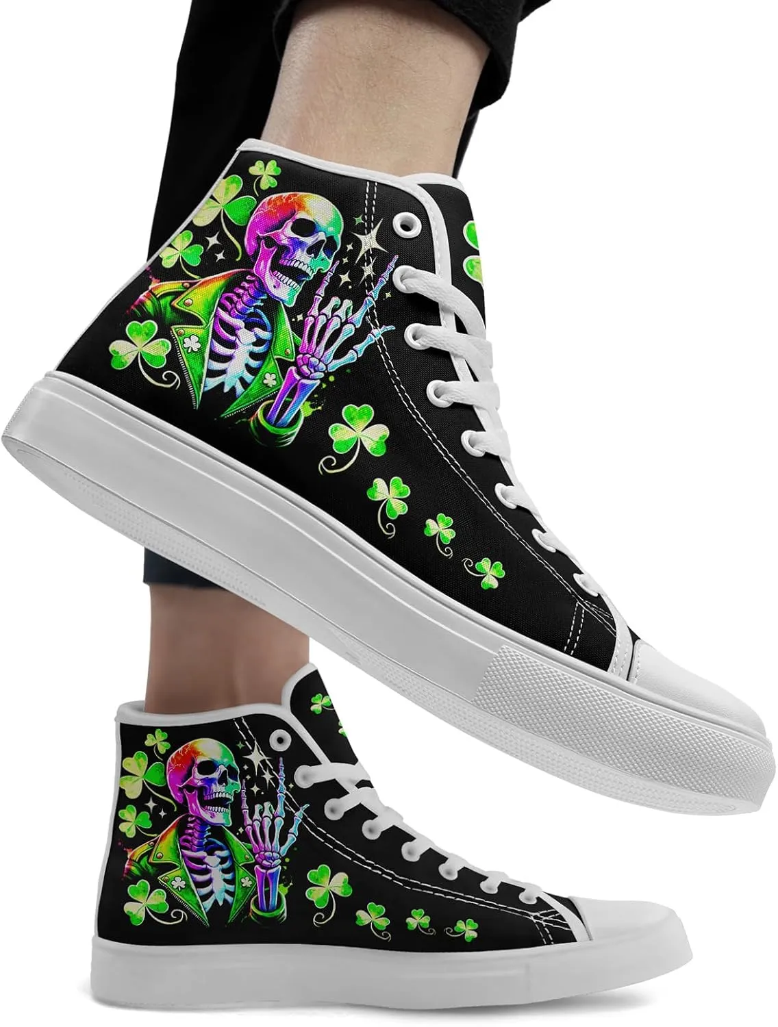 Skull Shoes High Top Canvas Sneakers for Men Women Classic Lace up Casual Trainers Plimsoles Flat Shoes Gothic Walking Streetwear