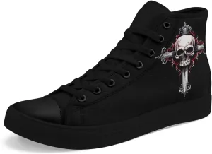 Skull Shoes High Top Canvas Sneakers for Men Women Classic Lace up Casual Trainers Plimsoles Flat Shoes Gothic Walking Streetwear