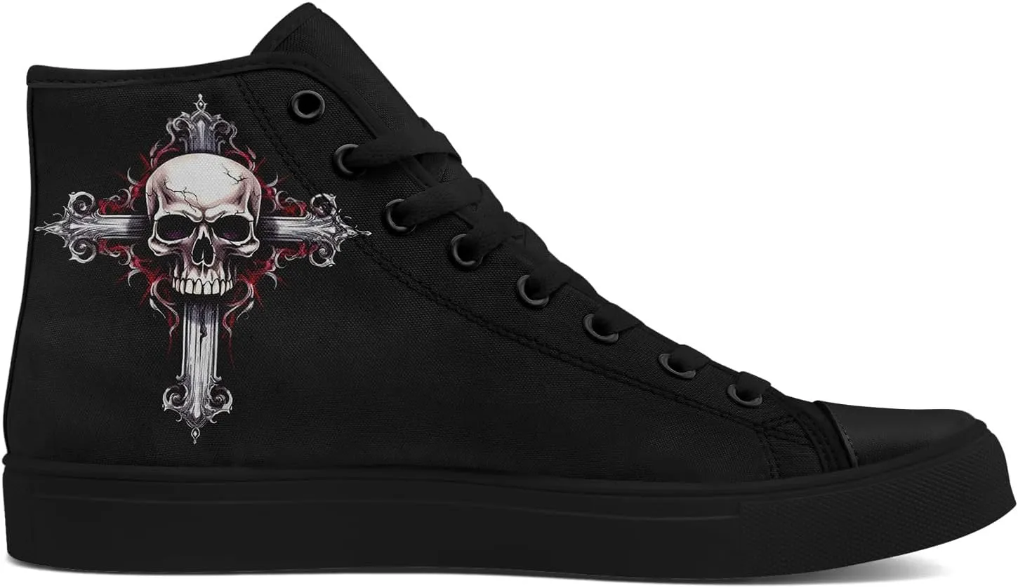 Skull Shoes High Top Canvas Sneakers for Men Women Classic Lace up Casual Trainers Plimsoles Flat Shoes Gothic Walking Streetwear