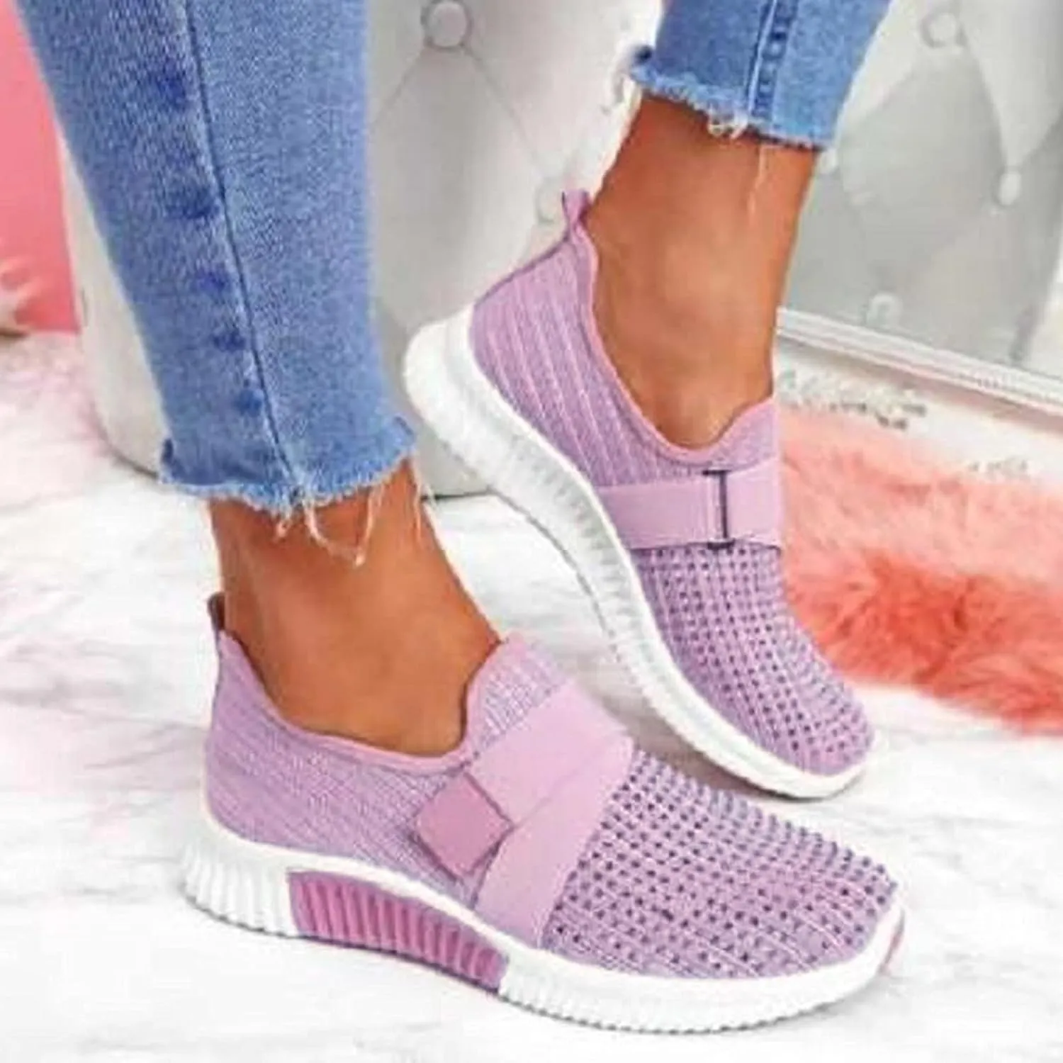 Slip On Shoes Women Mesh Breathable Business Casual Shoes Waterproof Sneakers Sneakers for Women Running Fashion Walking Basketball Shoe Grip Casual Loafers