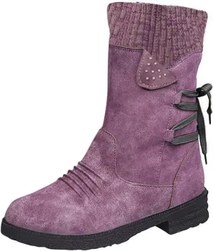 Snow Boots for Women Mid Calf Boots for Women Winter Retro Thick Square Boots Side Zipper Round Toe Comfortable Boots