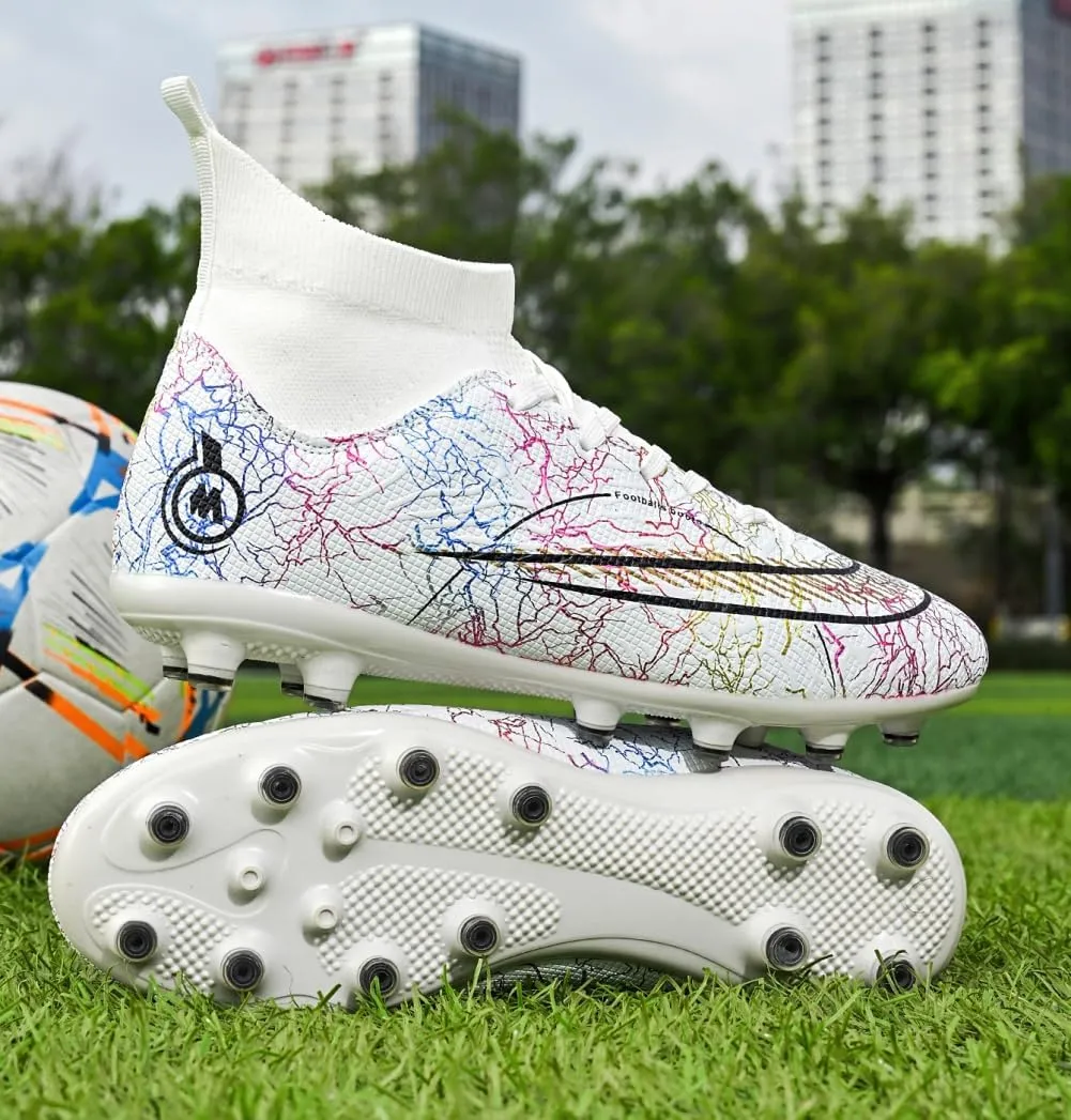 Soccer Cleats for Mens Breathable Athletic Professional Spikes Students Grass Training Shoes Wide Training Football Shoes White/Blue/Purple/Black