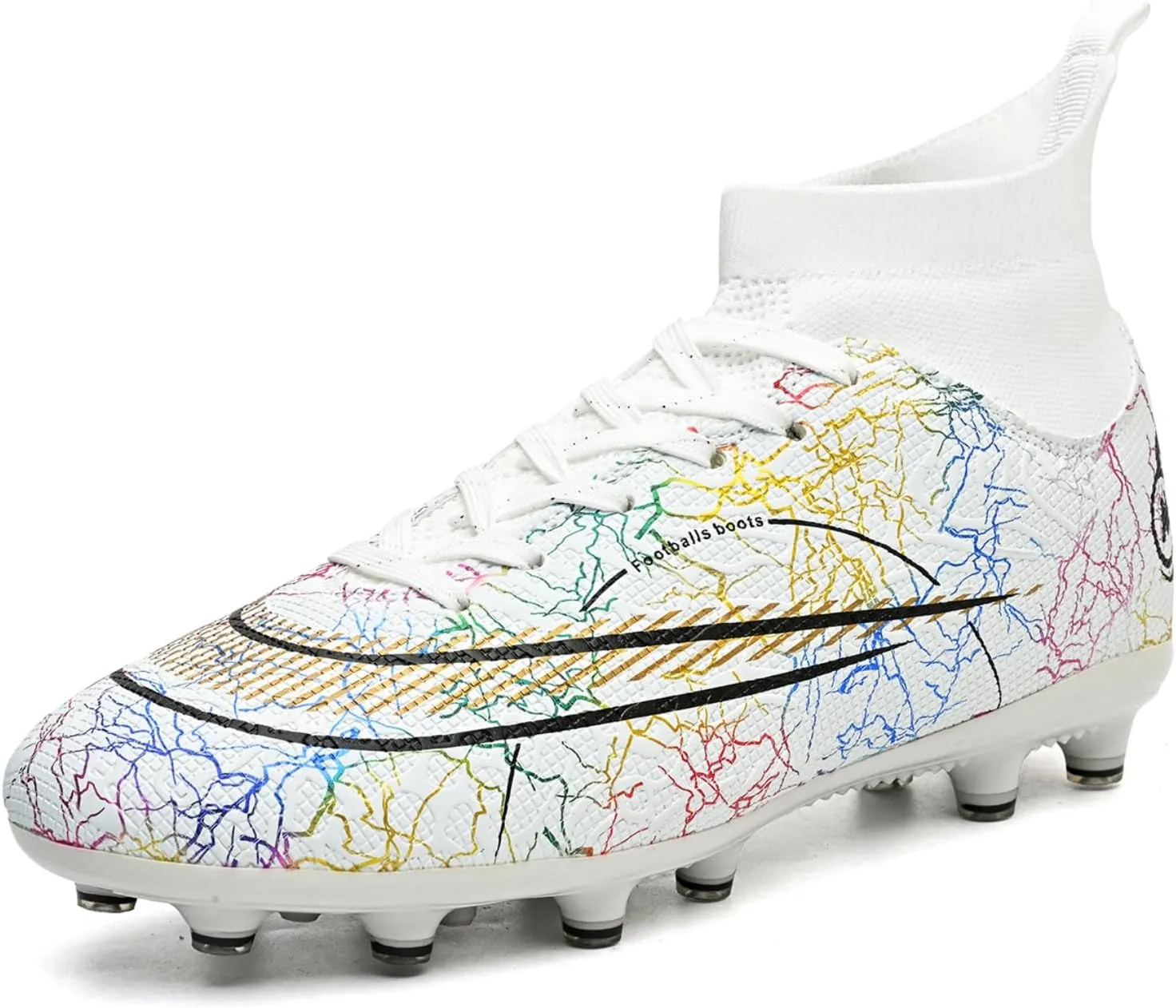 Soccer Cleats for Mens Breathable Athletic Professional Spikes Students Grass Training Shoes Wide Training Football Shoes White/Blue/Purple/Black