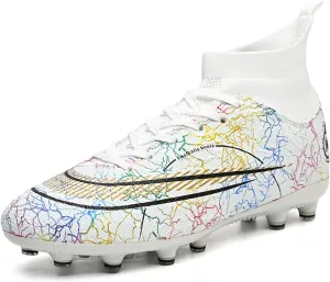 Soccer Cleats for Mens Breathable Athletic Professional Spikes Students Grass Training Shoes Wide Training Football Shoes White/Blue/Purple/Black