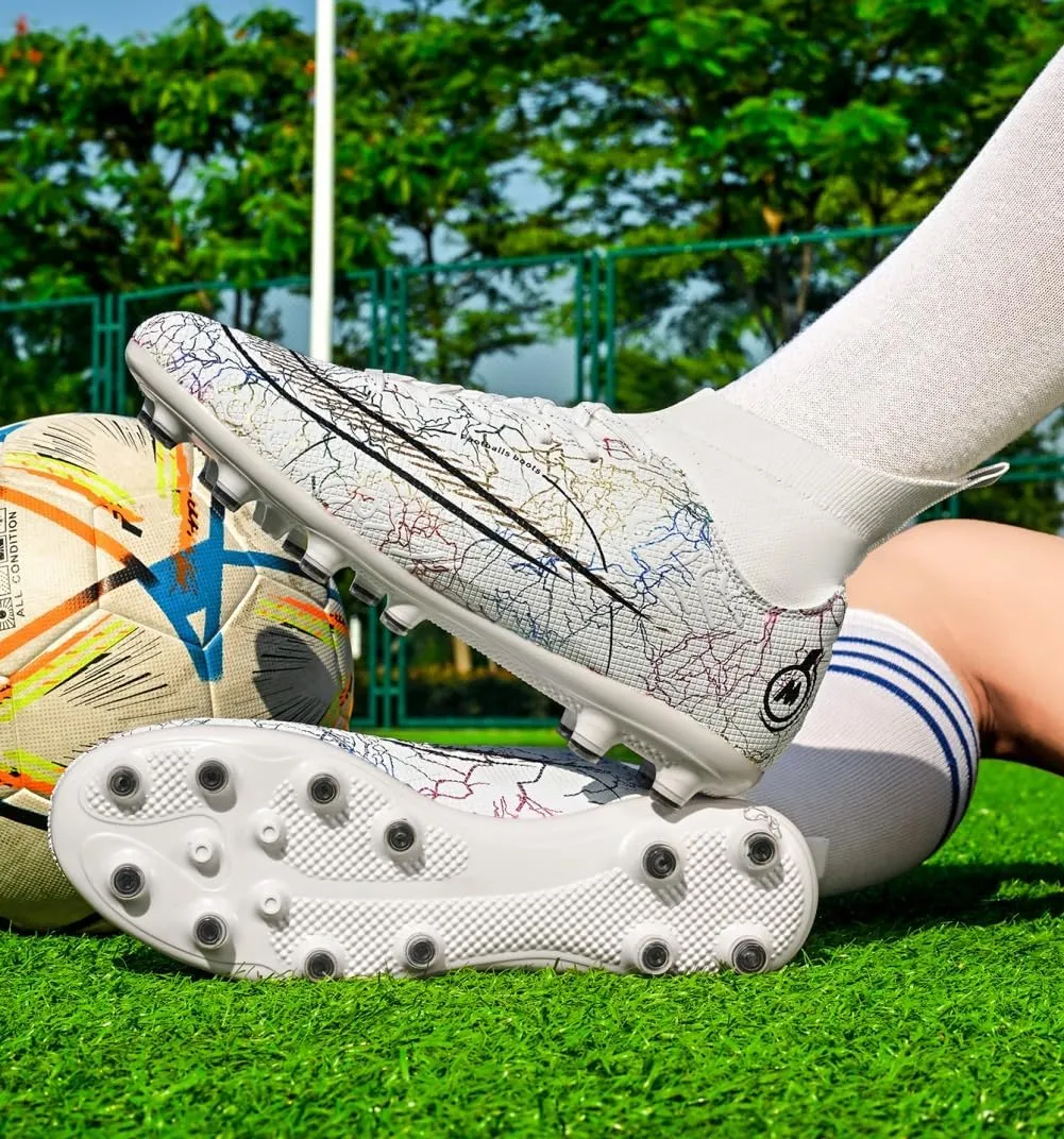 Soccer Cleats for Mens Breathable Athletic Professional Spikes Students Grass Training Shoes Wide Training Football Shoes White/Blue/Purple/Black