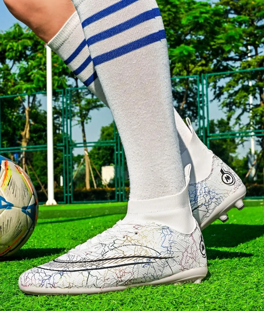 Soccer Cleats for Mens Breathable Athletic Professional Spikes Students Grass Training Shoes Wide Training Football Shoes White/Blue/Purple/Black
