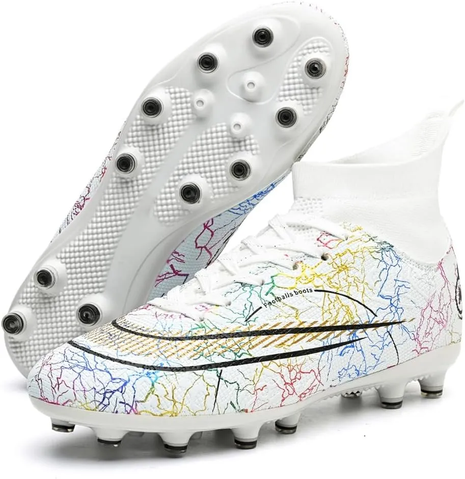 Soccer Cleats for Mens Breathable Athletic Professional Spikes Students Grass Training Shoes Wide Training Football Shoes White/Blue/Purple/Black