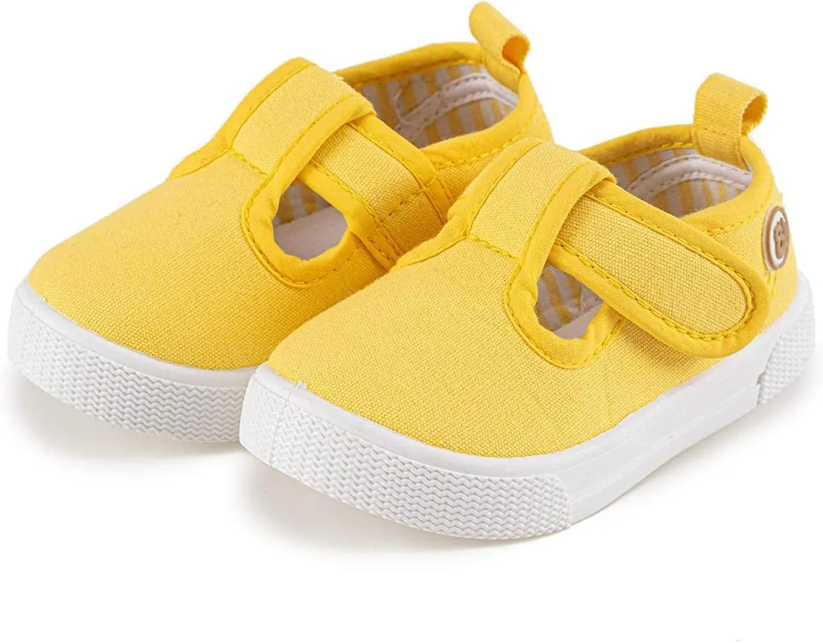 Toddler Boys Girls T-Strap Canvas Sneakers for Little Kids Classical Comfortable Mary Jane Canvas Flats, Non-Slip Casual Canvas Sneaker for Little Kids