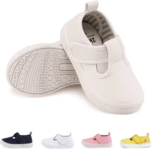 Toddler Boys Girls T-Strap Canvas Sneakers for Little Kids Classical Comfortable Mary Jane Canvas Flats, Non-Slip Casual Canvas Sneaker for Little Kids