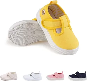 Toddler Boys Girls T-Strap Canvas Sneakers for Little Kids Classical Comfortable Mary Jane Canvas Flats, Non-Slip Casual Canvas Sneaker for Little Kids