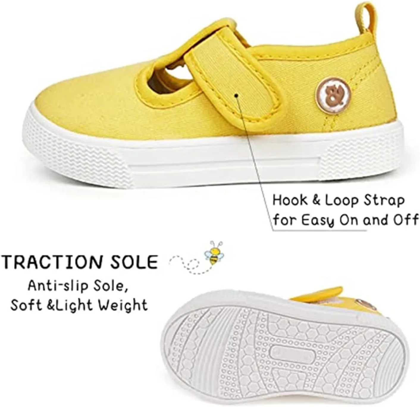 Toddler Boys Girls T-Strap Canvas Sneakers for Little Kids Classical Comfortable Mary Jane Canvas Flats, Non-Slip Casual Canvas Sneaker for Little Kids