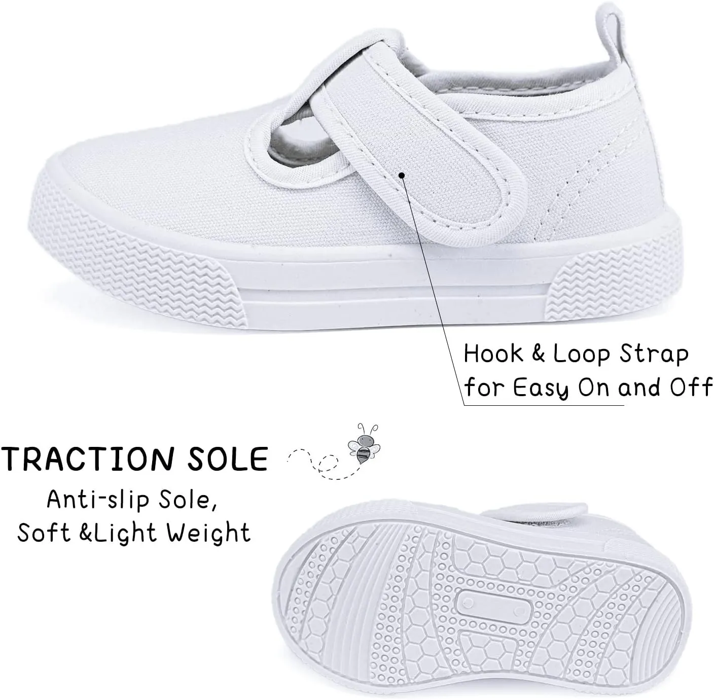 Toddler Boys Girls T-Strap Canvas Sneakers for Little Kids Classical Comfortable Mary Jane Canvas Flats, Non-Slip Casual Canvas Sneaker for Little Kids