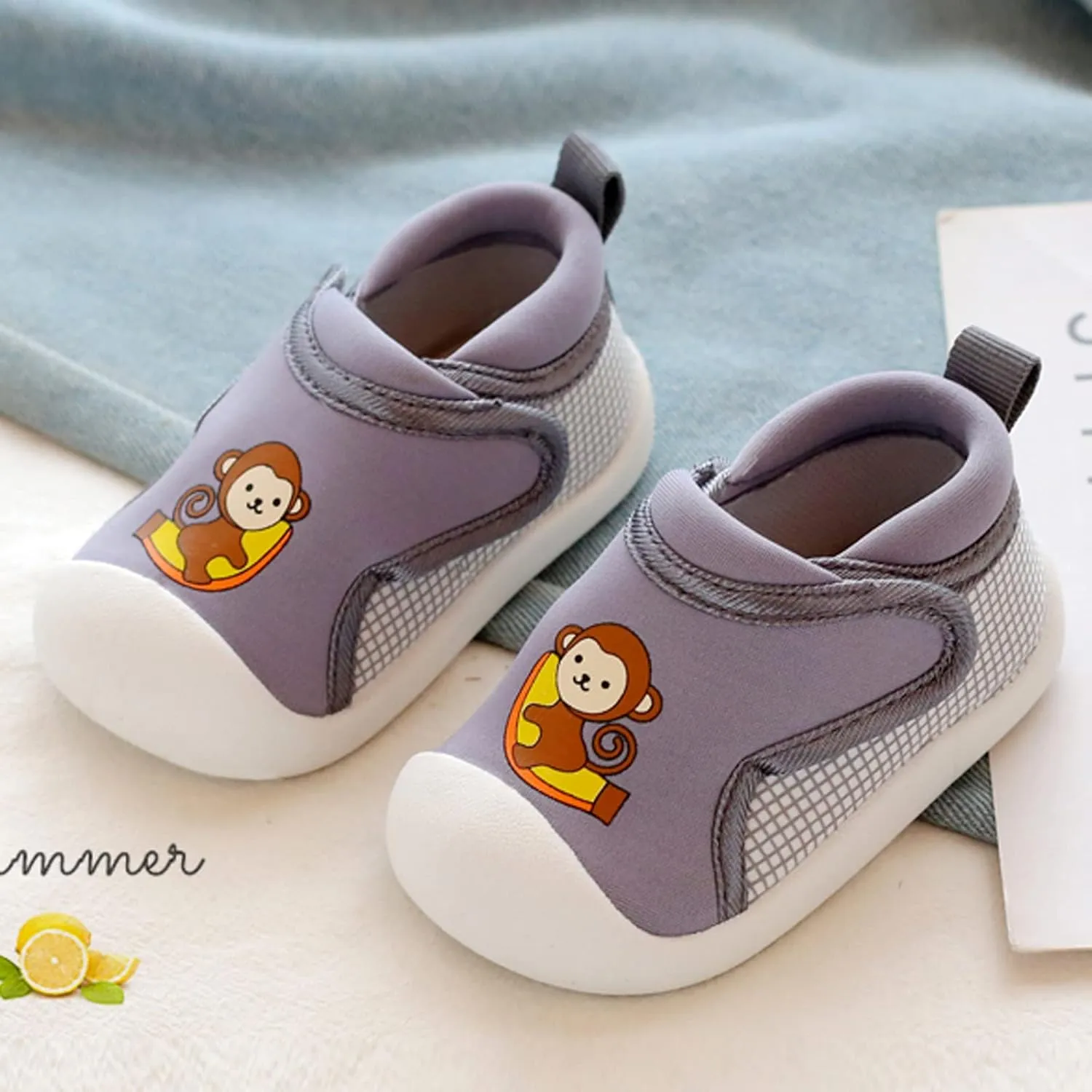 Toddler Girls Boys Leisure Shoes Cotton Cloth 𝐂artoon Animal Prints Soft Flat Bottom Breathable Slip On Sport Shoes