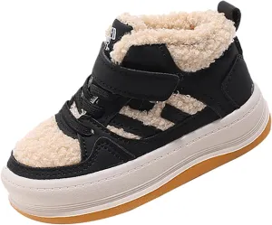 Toddler Kids Fleece Booties Anti-Slip Rubber Soft Sole Sneakers Boys Girls Warm Plush Lined Comfortable Ankle Boots
