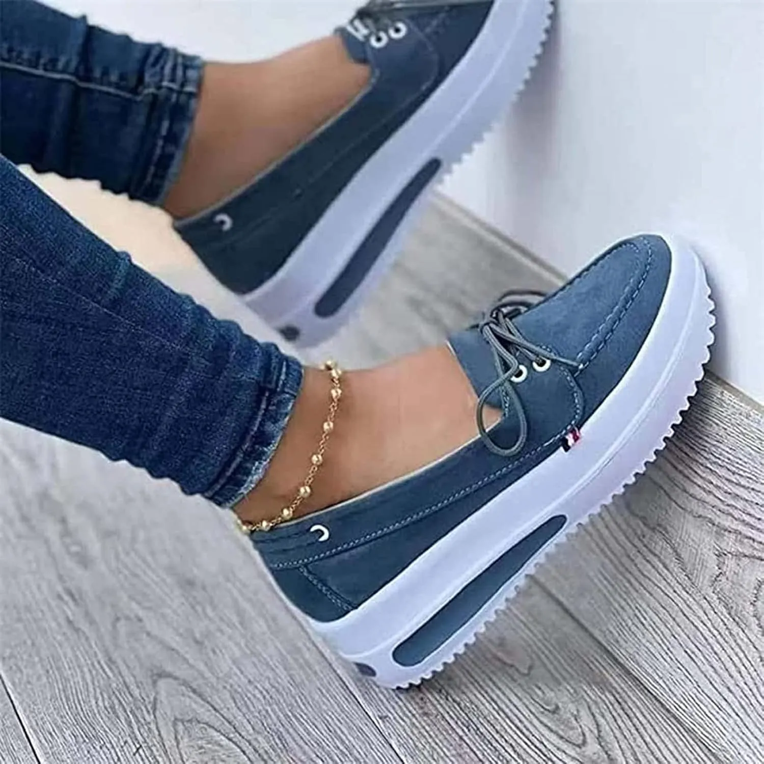 TROONZ 2023 Spring Low Top Womens Canvas Shoes, Women's Fashion Trainers, Non-Slip, Blue, Size 7