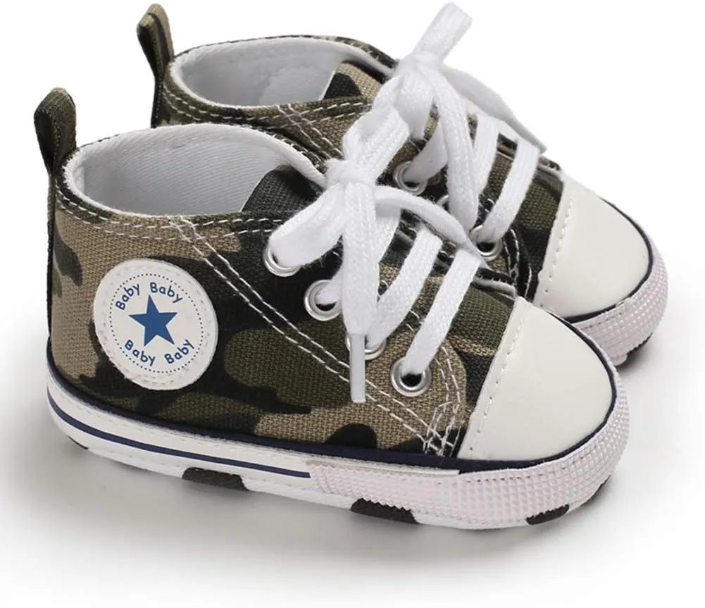 Unisex Baby Soft Sole Sneakers, Canvas Denim High Top, Newborn Infant First Walkers