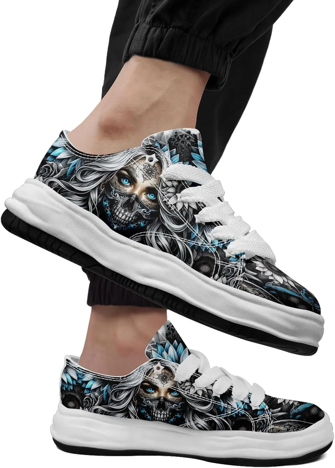 Unisex Skull Canvas Shoes Fashion Sneakers Low Top Flat Casual Tennis Walking Shoes for Men Women