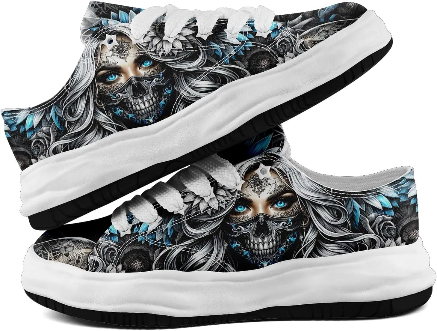 Unisex Skull Canvas Shoes Fashion Sneakers Low Top Flat Casual Tennis Walking Shoes for Men Women