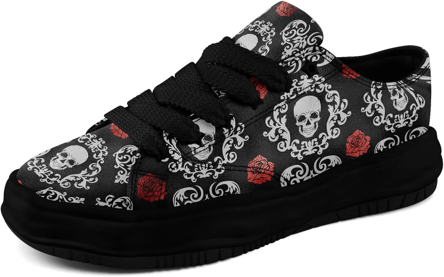 Unisex Skull Canvas Shoes Fashion Sneakers Low Top Flat Casual Tennis Walking Shoes for Men Women
