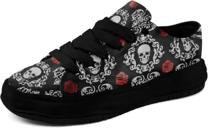 Unisex Skull Canvas Shoes Fashion Sneakers Low Top Flat Casual Tennis Walking Shoes for Men Women