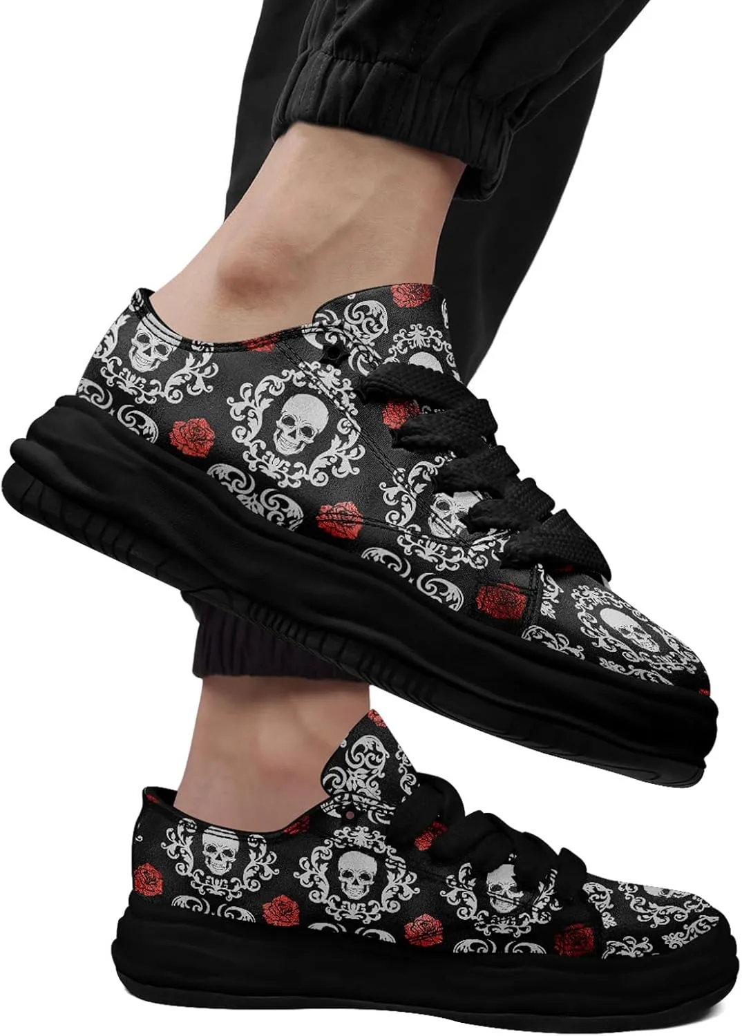 Unisex Skull Canvas Shoes Fashion Sneakers Low Top Flat Casual Tennis Walking Shoes for Men Women