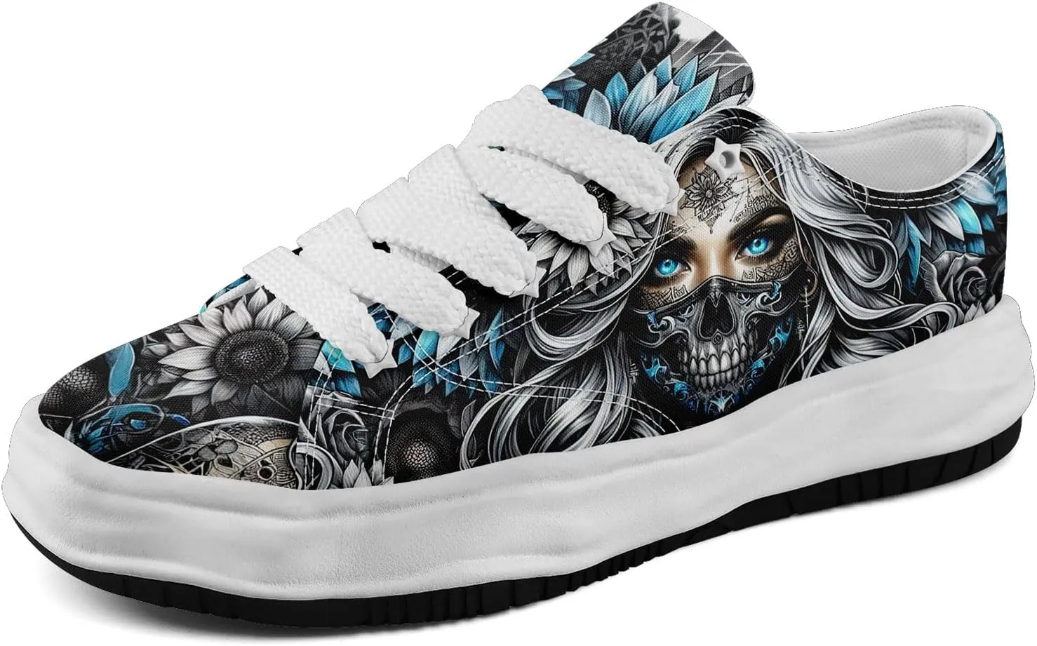 Unisex Skull Canvas Shoes Fashion Sneakers Low Top Flat Casual Tennis Walking Shoes for Men Women