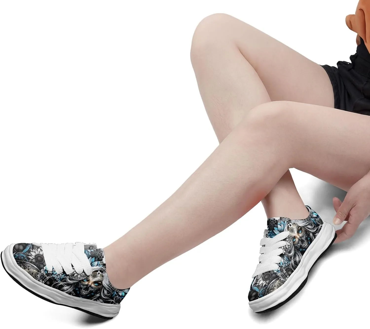 Unisex Skull Canvas Shoes Fashion Sneakers Low Top Flat Casual Tennis Walking Shoes for Men Women