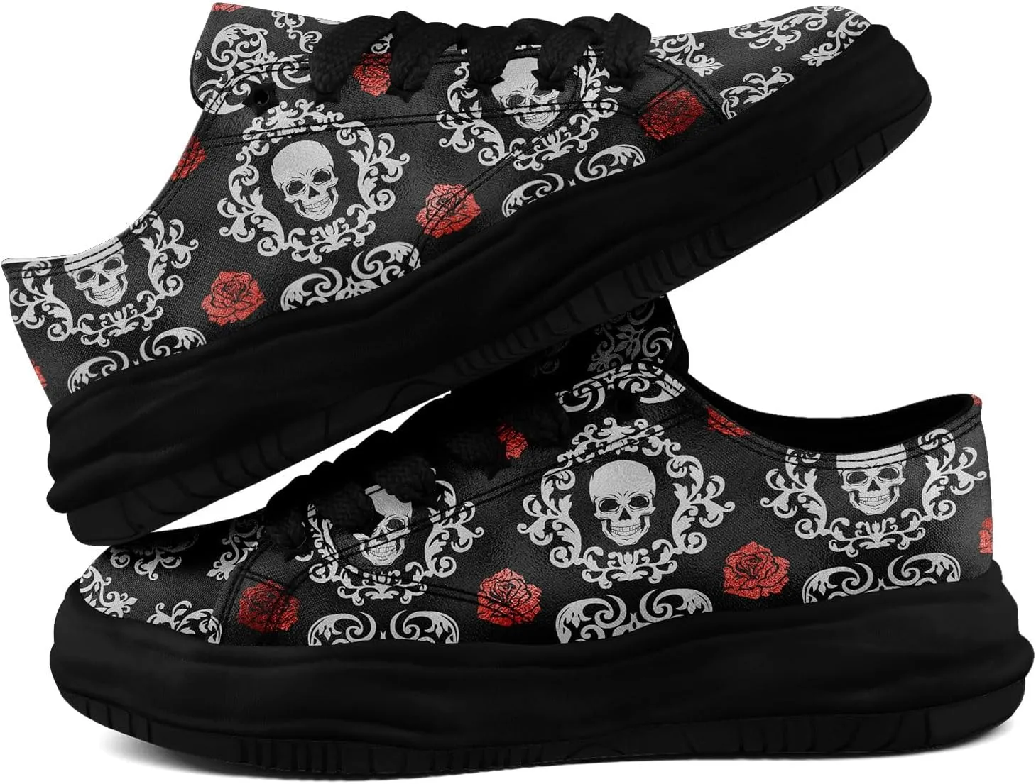 Unisex Skull Canvas Shoes Fashion Sneakers Low Top Flat Casual Tennis Walking Shoes for Men Women