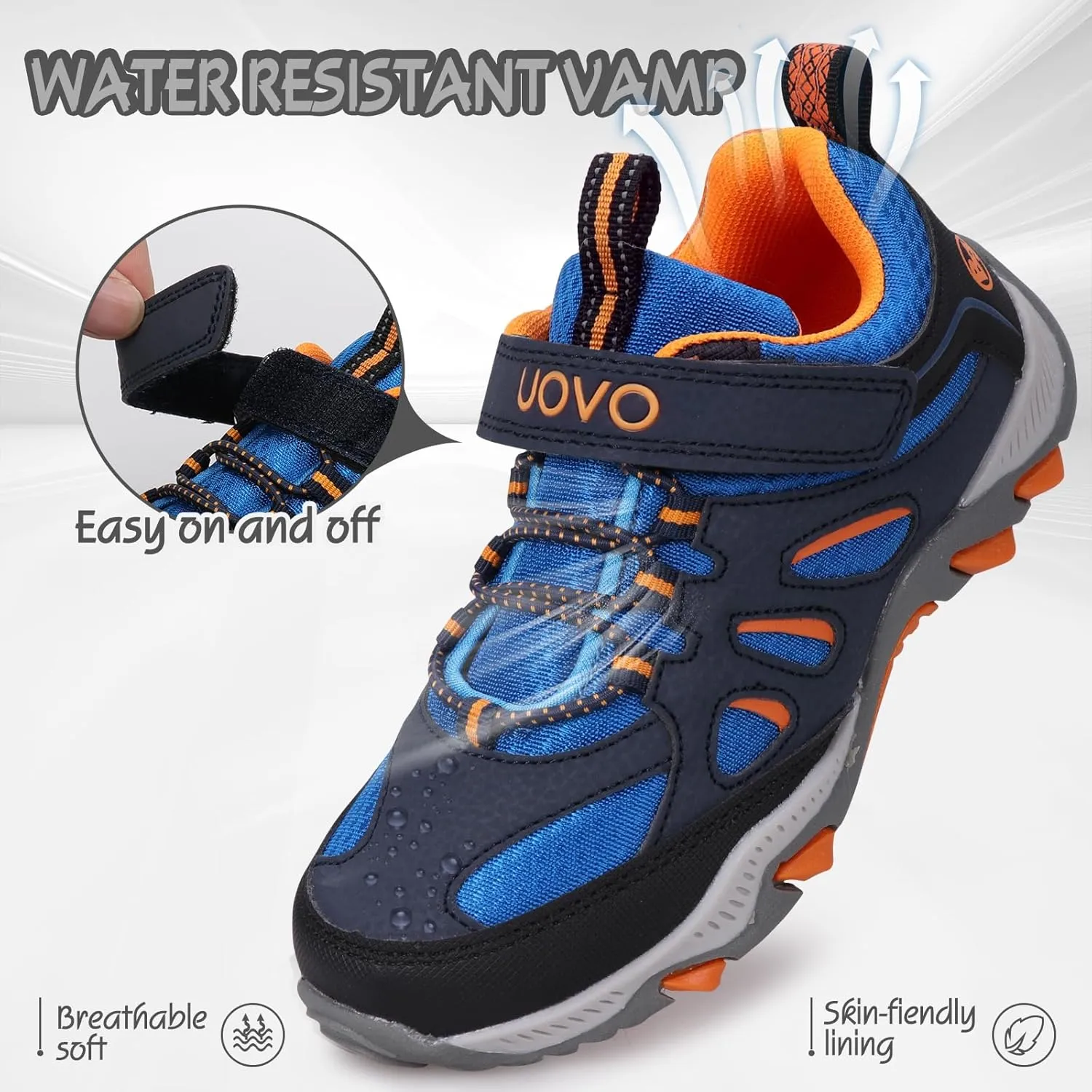 UOVO Boys Shoes Water Resistant Hiking Boots Kids Outdoor Walking Shoes Non Slip Ankle Athletic Sneaker Anti Collision Size 9.5 Toddler to 4.5 Big Kids