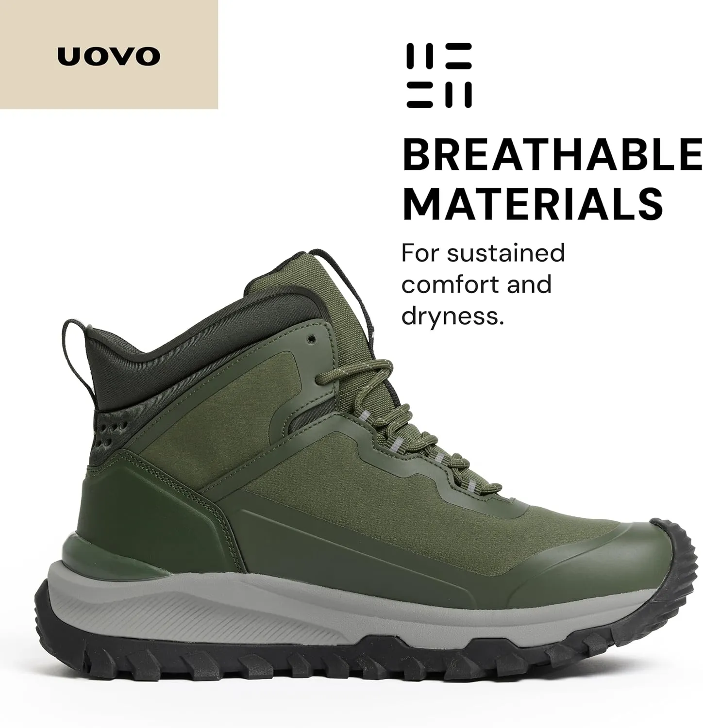 UOVO Men's Waterproof Hiking Boots  All-Season Non-Slip Outdoor Work & Trail Footwear