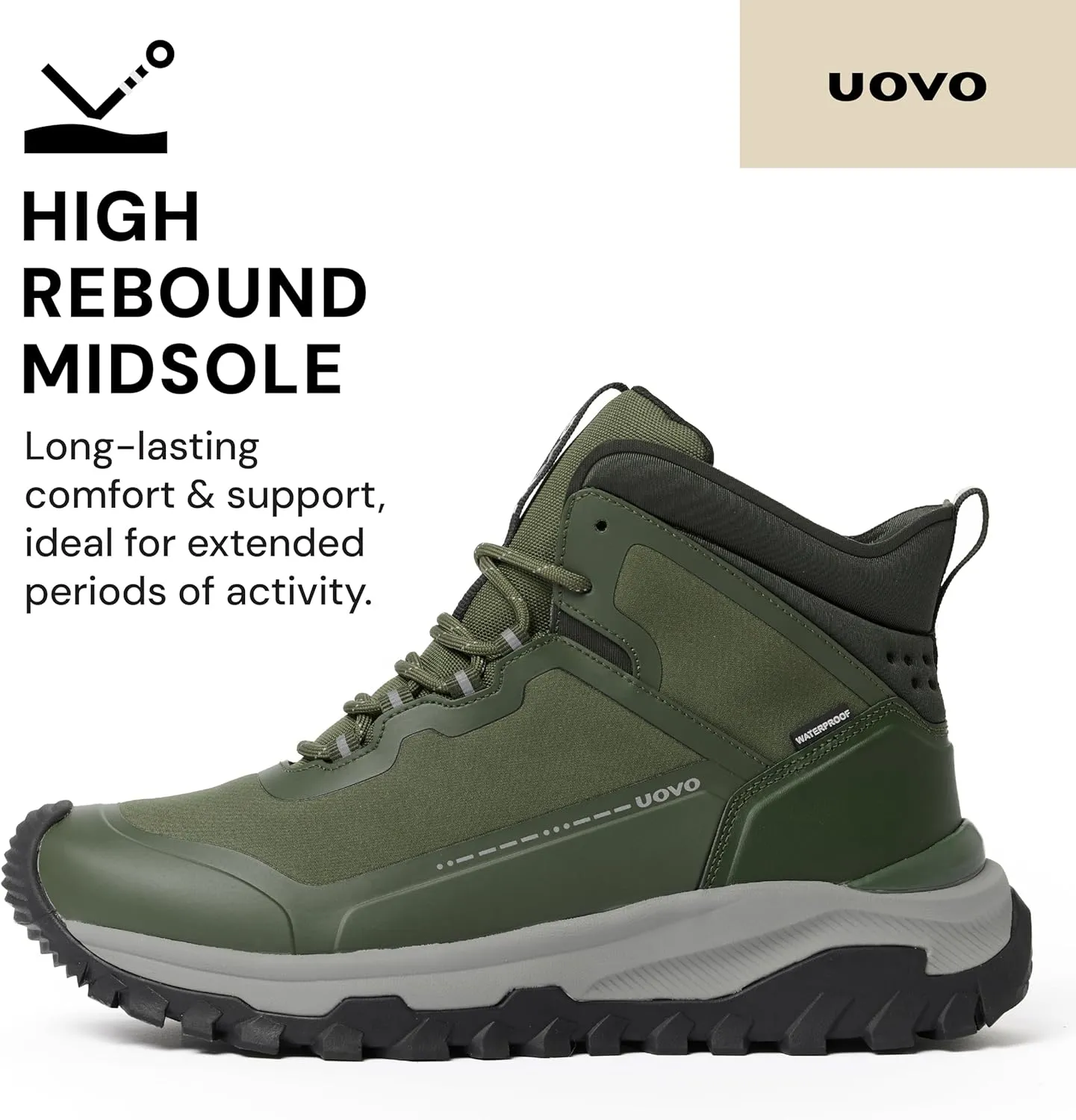UOVO Men's Waterproof Hiking Boots  All-Season Non-Slip Outdoor Work & Trail Footwear