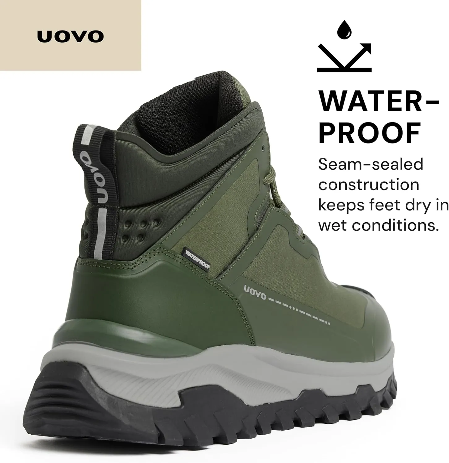 UOVO Men's Waterproof Hiking Boots  All-Season Non-Slip Outdoor Work & Trail Footwear