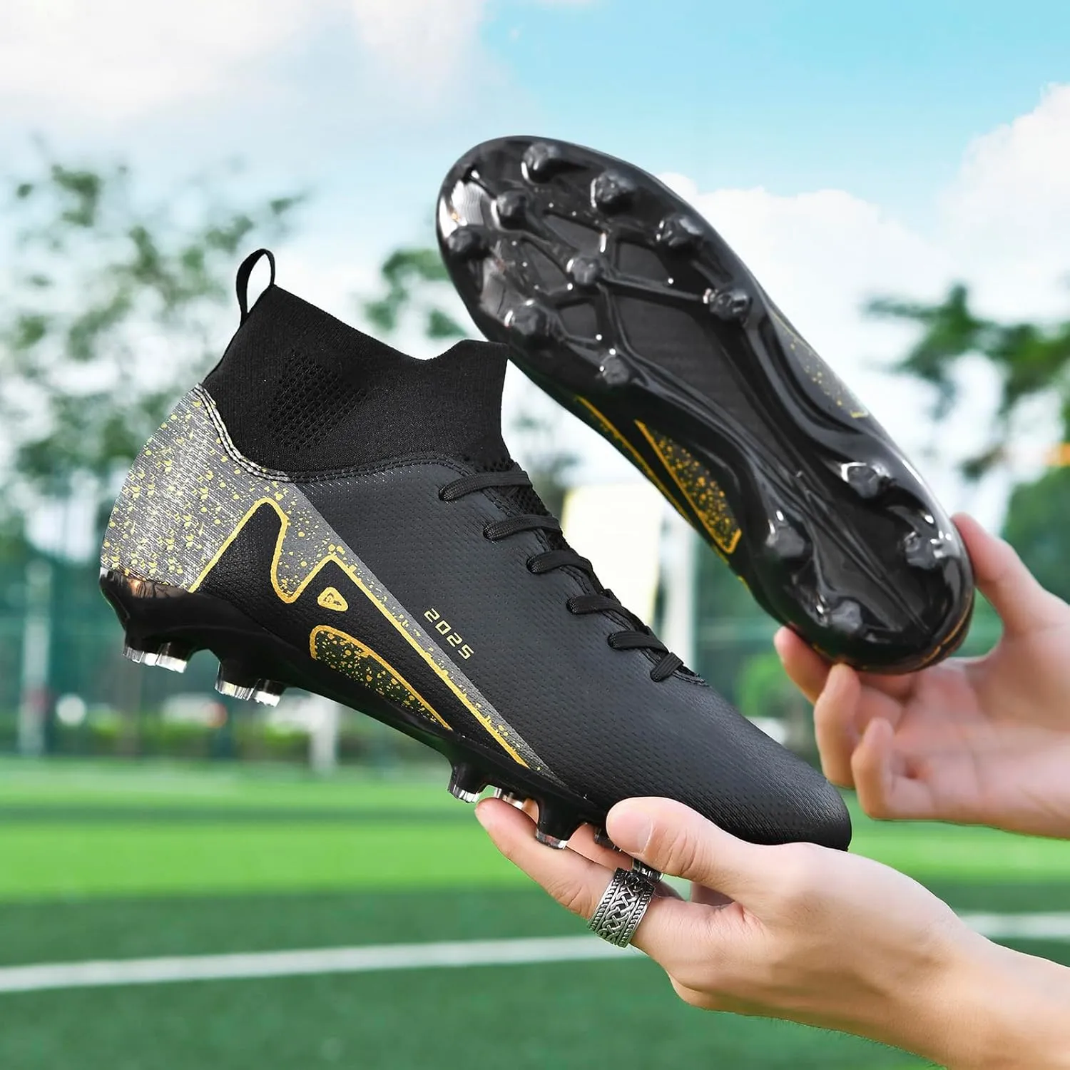 UYO Boys' Soccer Shoes Kids Firm Ground Soccer Cleats Girls Turf Shoes Outdoor Trainning Shoes High Top Youth Football Shoes