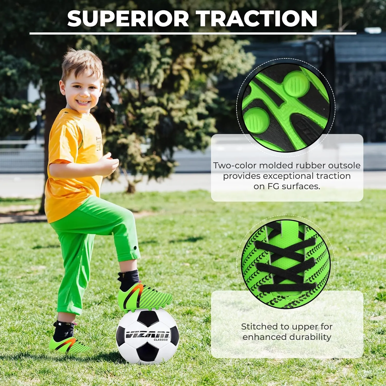 Vizari Impact Firm Ground Kids Soccer Cleats | Lightweight & Durable Girls and Boys Soccer Cleats with Excellent Traction | Unisex Football Shoes with Padded Heel & Anti-Stretch Lining