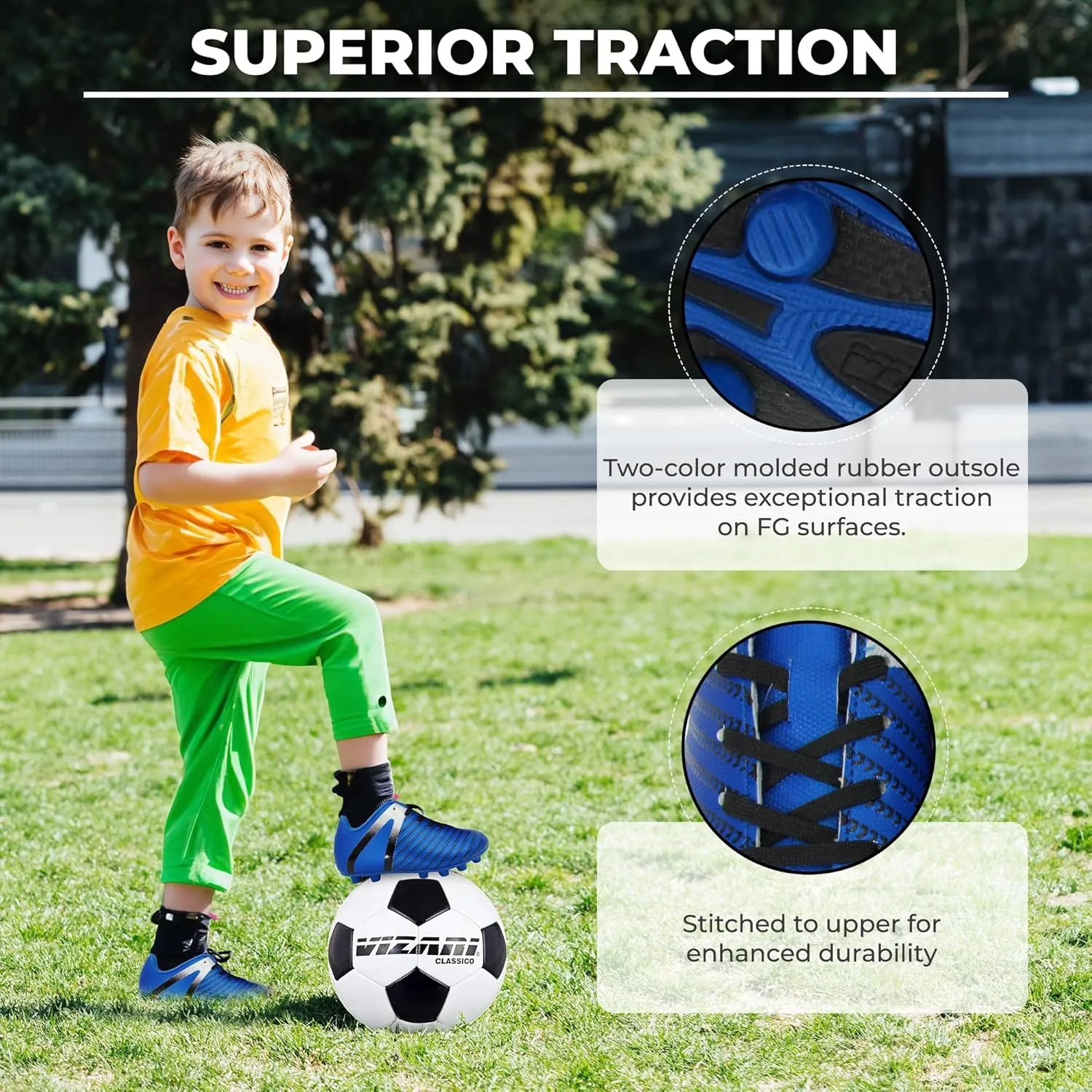 Vizari Impact Firm Ground Kids Soccer Cleats | Lightweight & Durable Girls and Boys Soccer Cleats with Excellent Traction | Unisex Football Shoes with Padded Heel & Anti-Stretch Lining