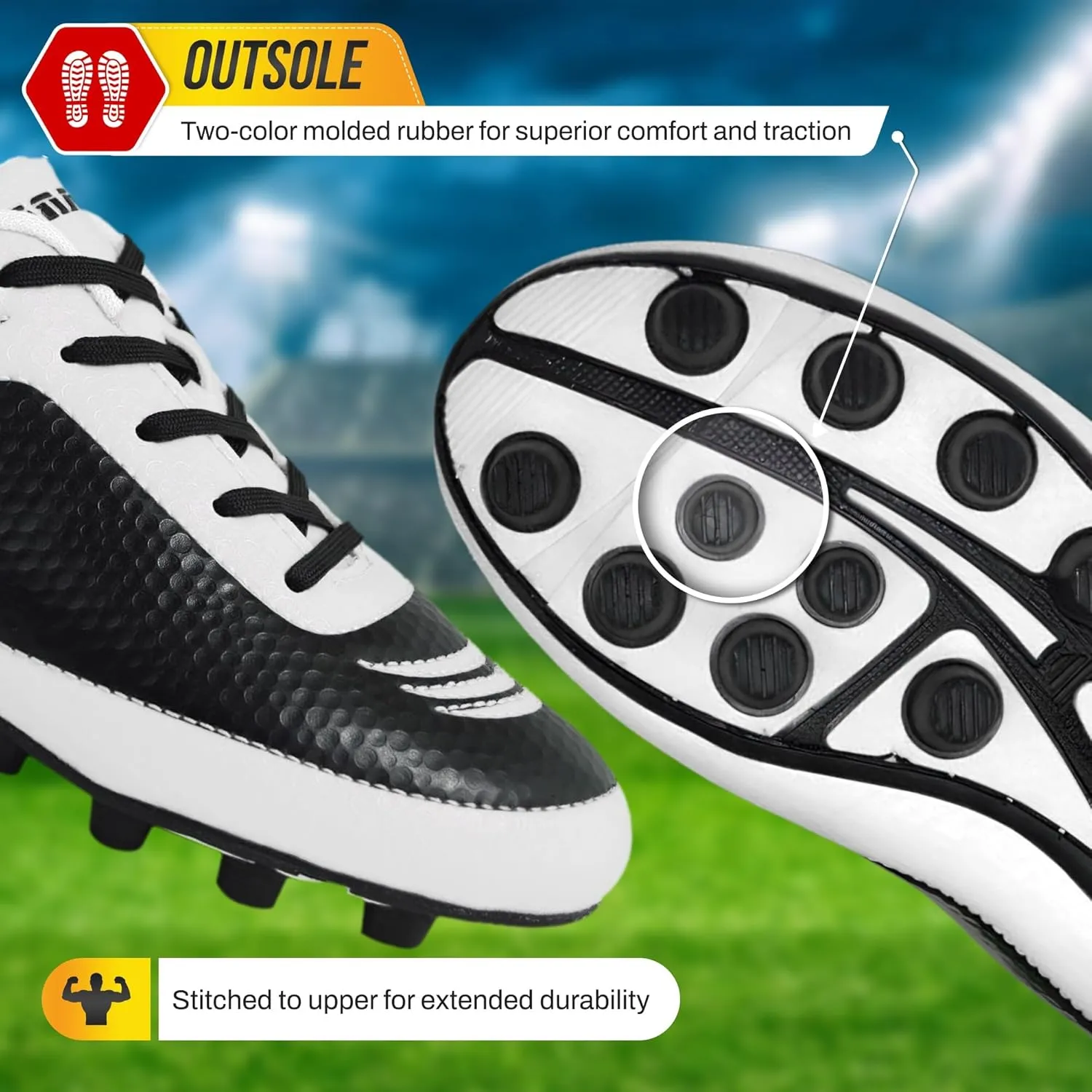 Vizari USA Boys Girls Soccer Cleats | Youth Firm Ground Athletic Outdoor Football Shoes for Toddler, Little Kid, Big Kid | Lightweight & Durable