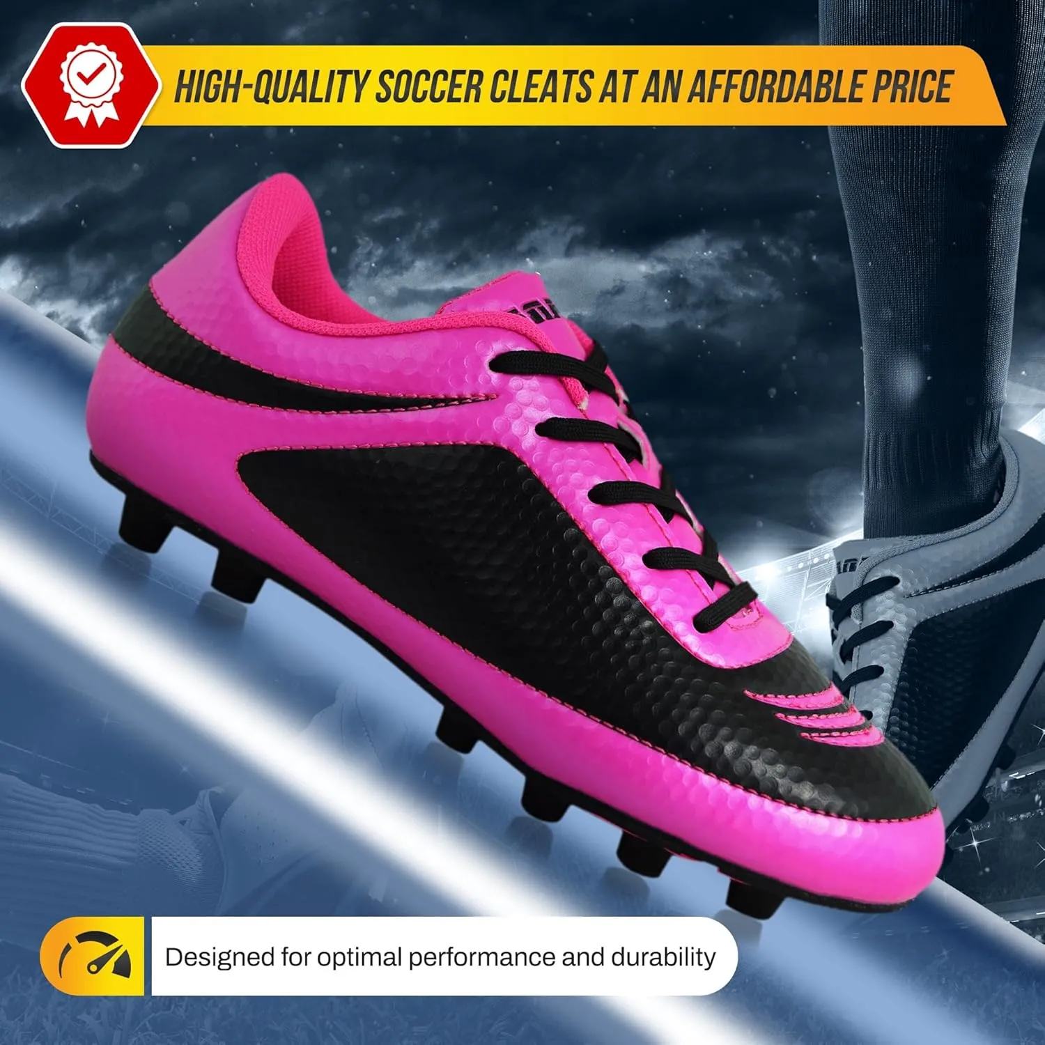 Vizari USA Boys Girls Soccer Cleats | Youth Firm Ground Athletic Outdoor Football Shoes for Toddler, Little Kid, Big Kid | Lightweight & Durable