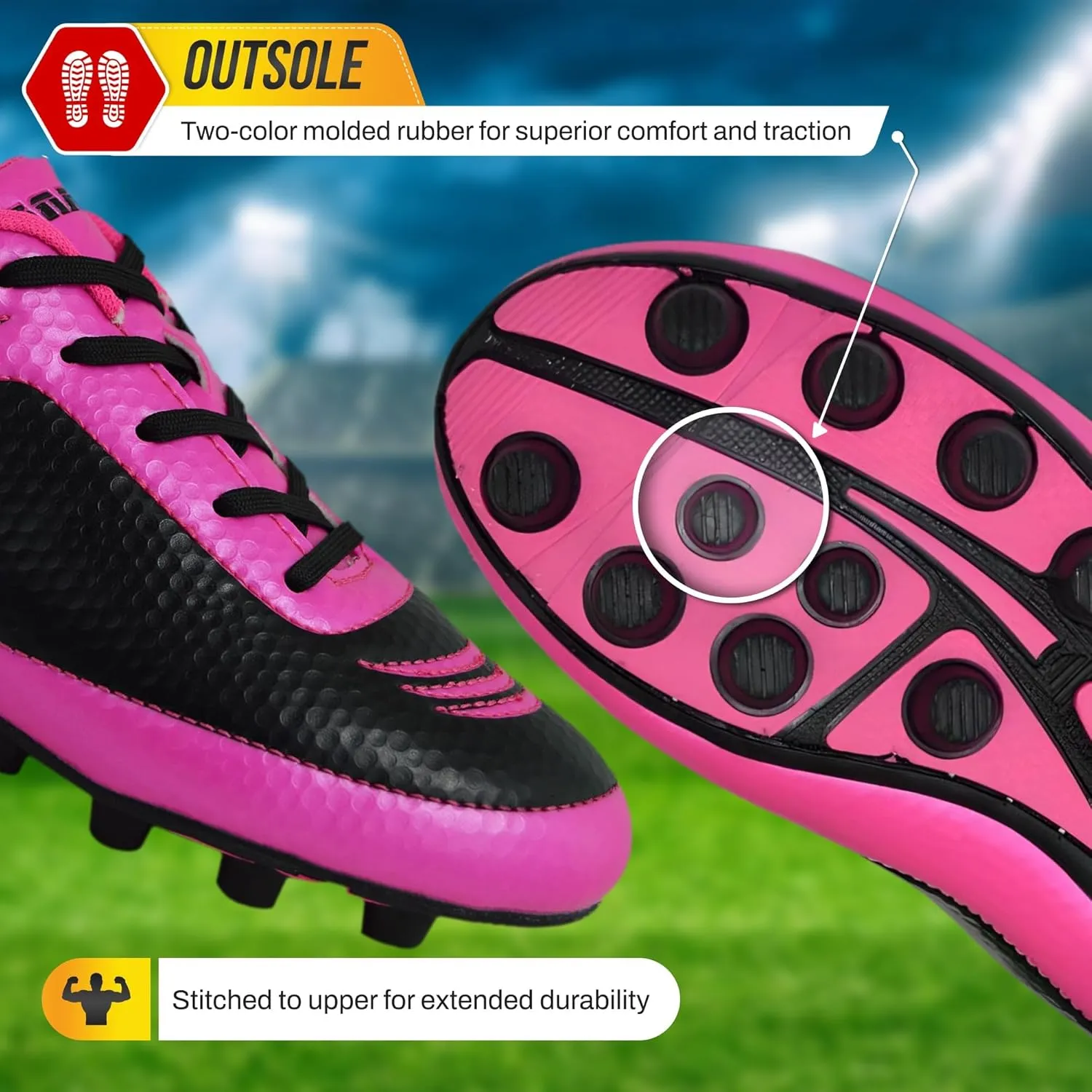Vizari USA Boys Girls Soccer Cleats | Youth Firm Ground Athletic Outdoor Football Shoes for Toddler, Little Kid, Big Kid | Lightweight & Durable