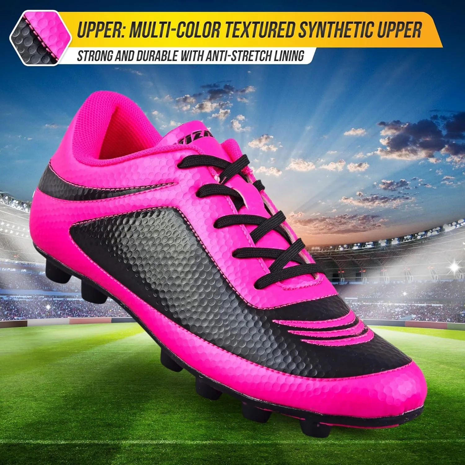 Vizari USA Boys Girls Soccer Cleats | Youth Firm Ground Athletic Outdoor Football Shoes for Toddler, Little Kid, Big Kid | Lightweight & Durable