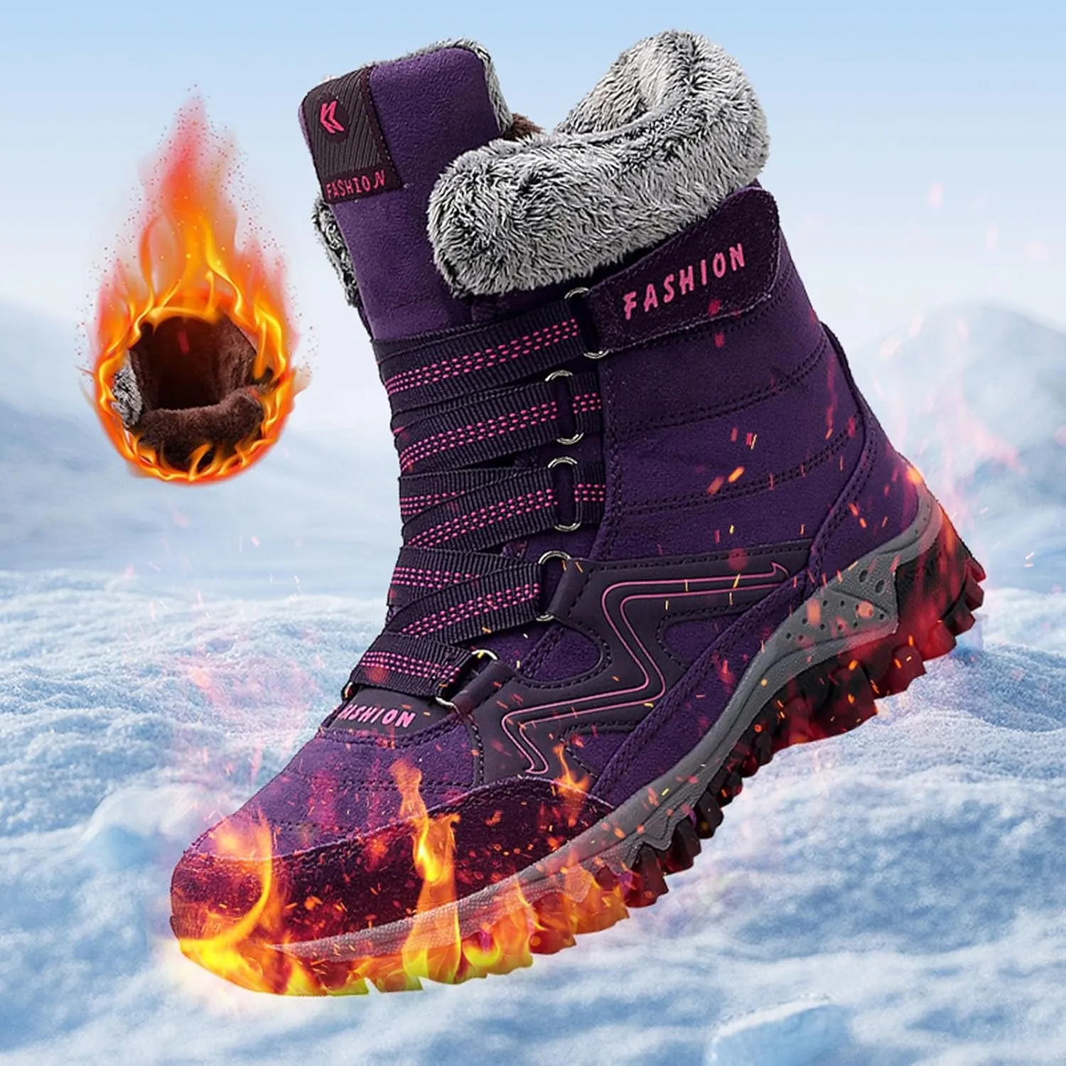 Waterproof Boots for Women Anti-Slip Mid-Calf Snow Boots Warm Outdoor Comfortable Hiking Booties